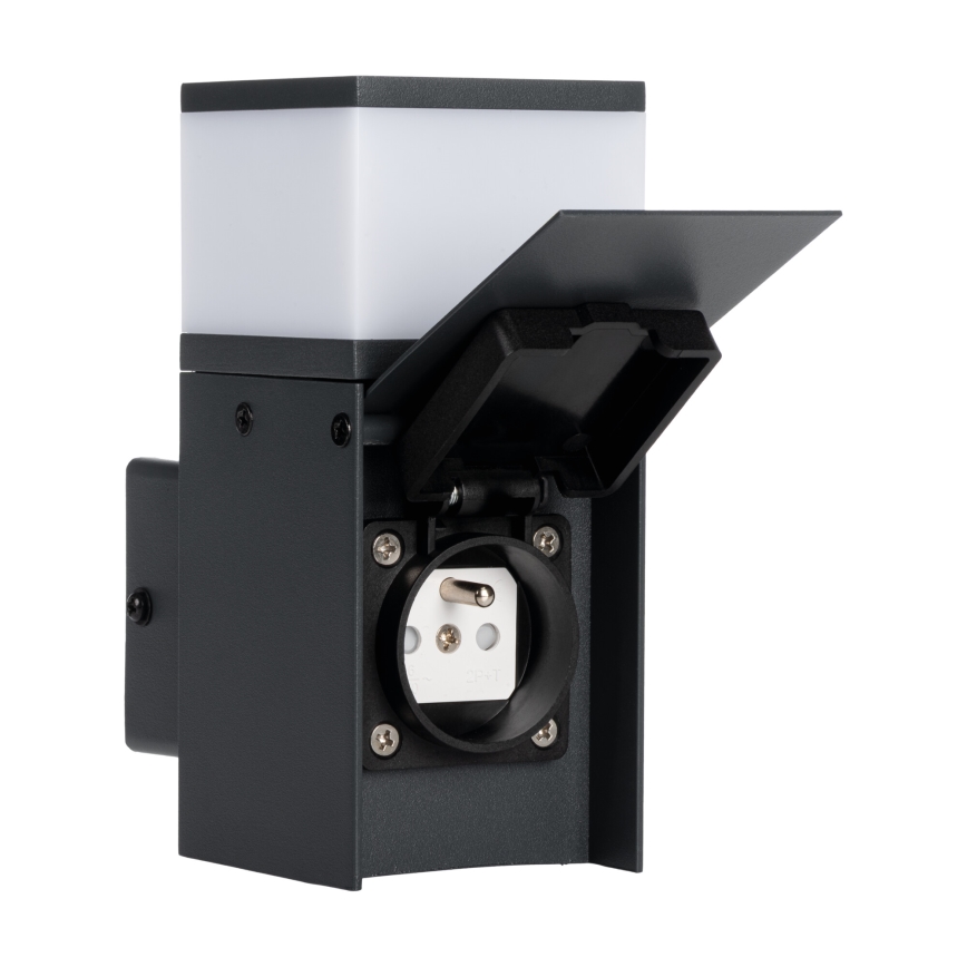 Уличный настенный светильник с розеткой DASTEN 1xG9/11W/230V IP44 черный