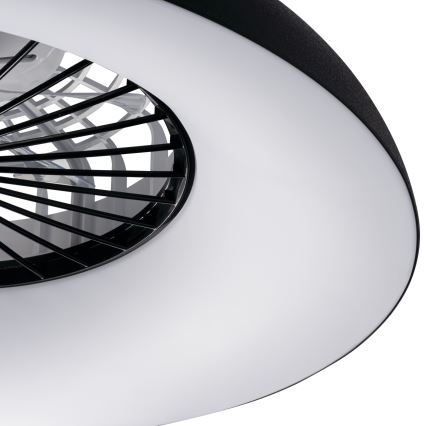 LED RGBW диммируемый потолочный светильник с вентилятором PLAVE PAN LED/48W/230V 3000-6500K, диаметр 60 см, черный + пульт дистанционного управления