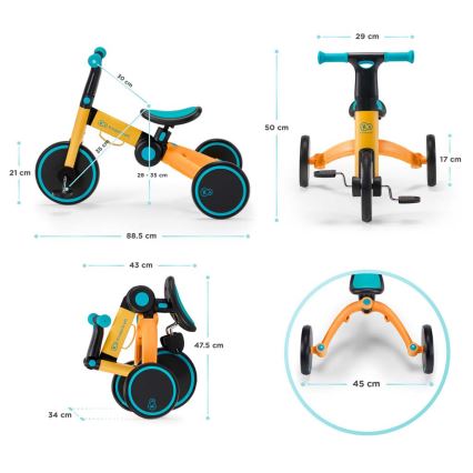 KINDERKRAFT - Детский беговел 3 в 1 4TRIKE желтый/бирюзовый