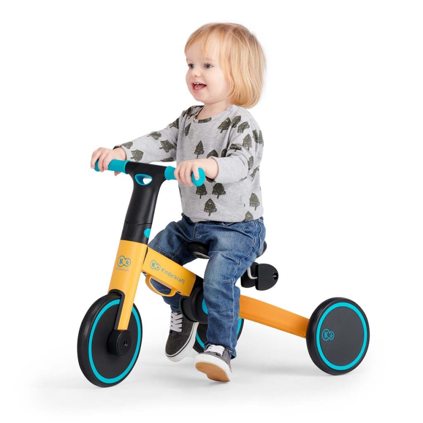 KINDERKRAFT - Детский беговел 3в1 4TRIKE желтый/бирюзовый