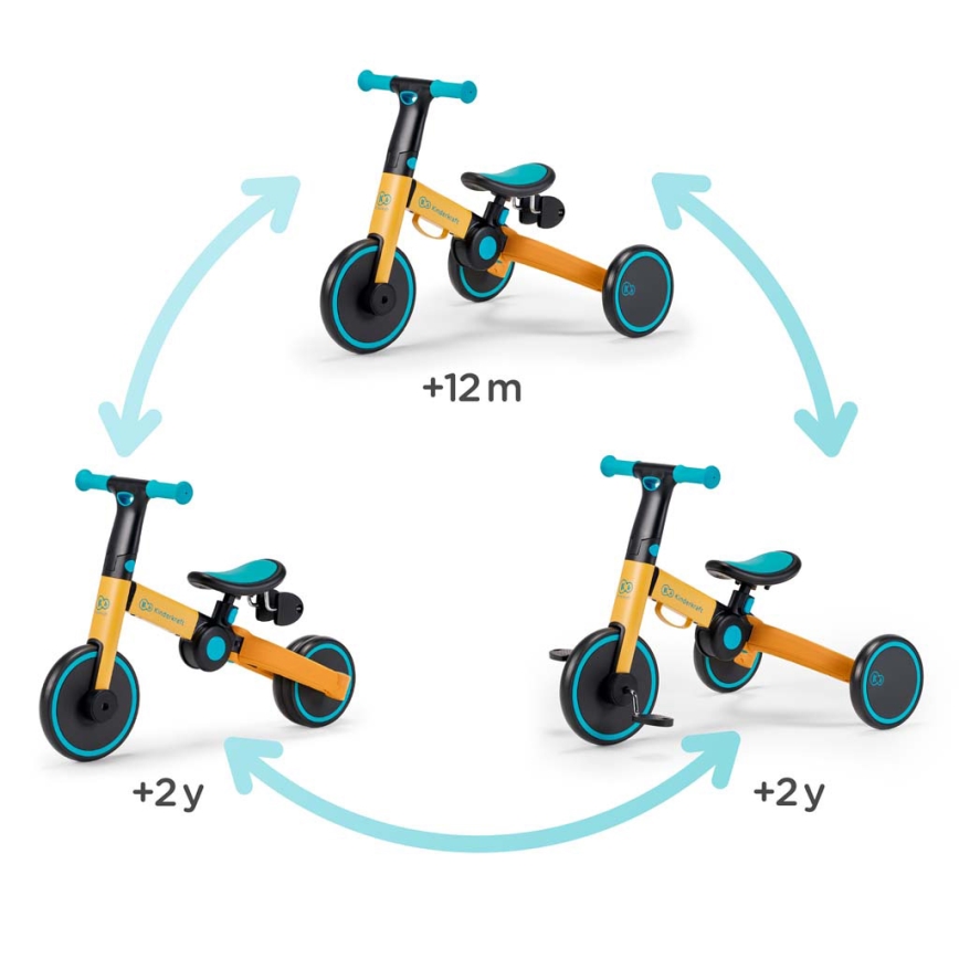 KINDERKRAFT - Детский беговел 3в1 4TRIKE желтый/бирюзовый