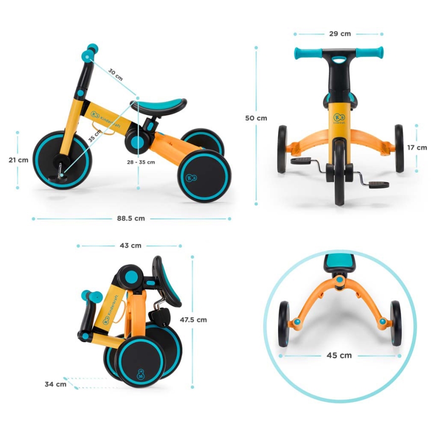 KINDERKRAFT - Детский беговел 3в1 4TRIKE желтый/бирюзовый