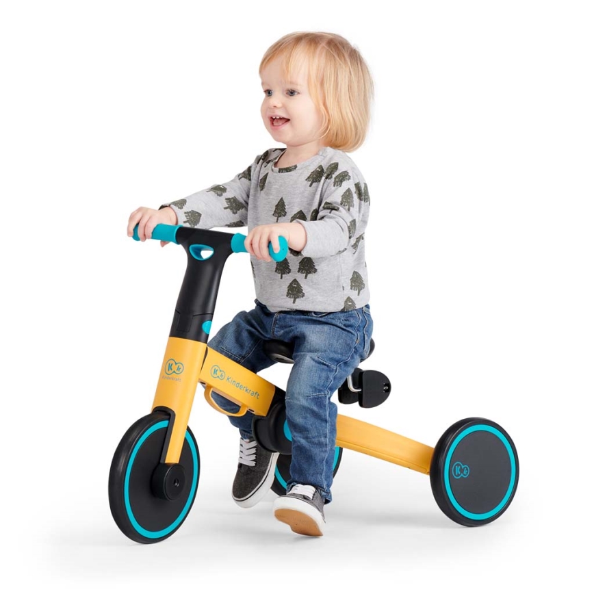 KINDERKRAFT - Детский беговел 3в1 4TRIKE желтый/бирюзовый