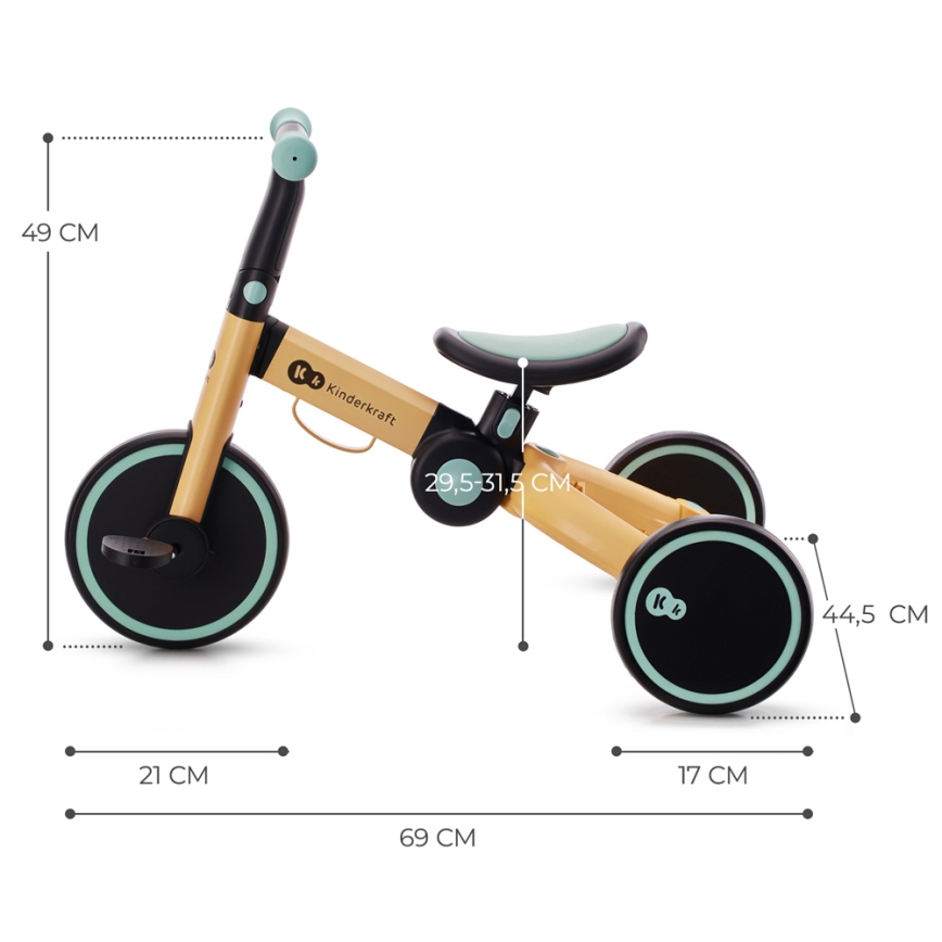 KINDERKRAFT - Детский беговел 3в1 4TRIKE желтый/мятный