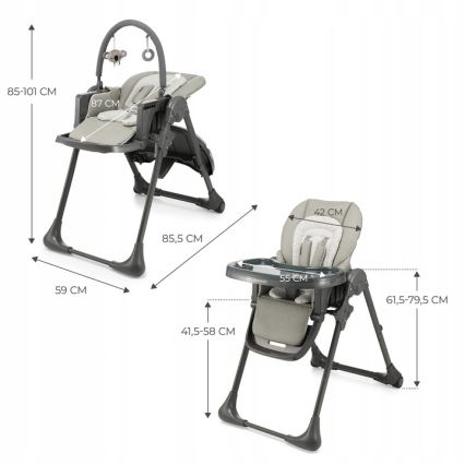 KINDERKRAFT - Детский стульчик для кормления 2 в 1 TUMMIE, серый