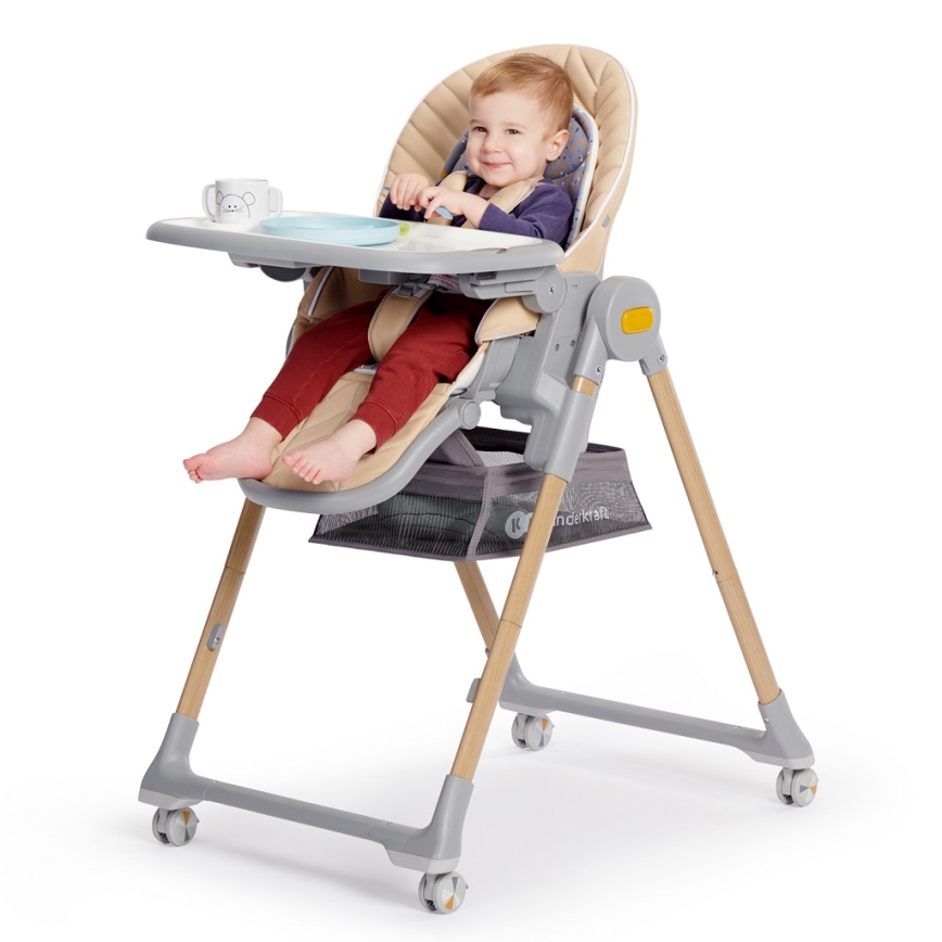 KINDERKRAFT - Детский стульчик для кормления 2в1 LASTREE бежевый/серый