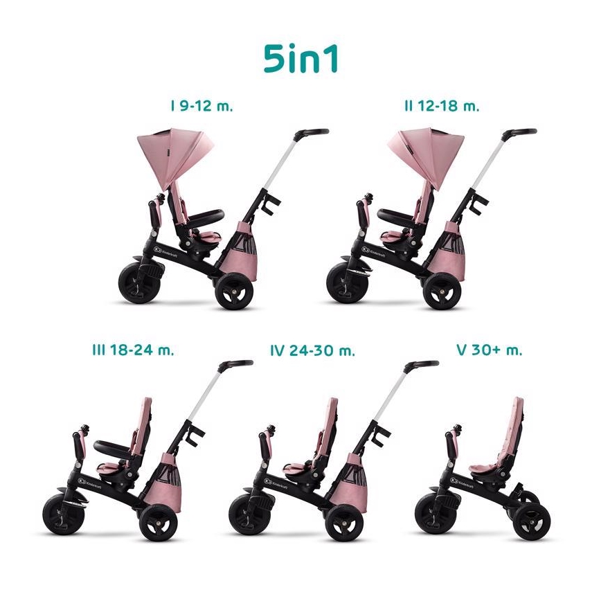KINDERKRAFT - Детский трехколесный велосипед 5в1 EASYTWIST розовый/черный