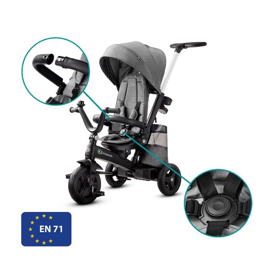 KINDERKRAFT - Детский трехколесный велосипед 5в1 EASYTWIST серый/черный