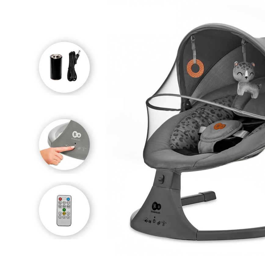 KINDERKRAFT - Детское кресло-качалка с музыкой 2в1 LUMI 4xAAA темно-серый