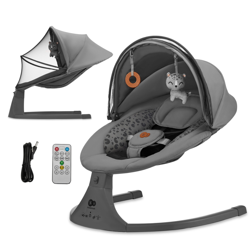 KINDERKRAFT - Детское кресло-качалка с музыкой 2в1 LUMI 4xAAA темно-серый