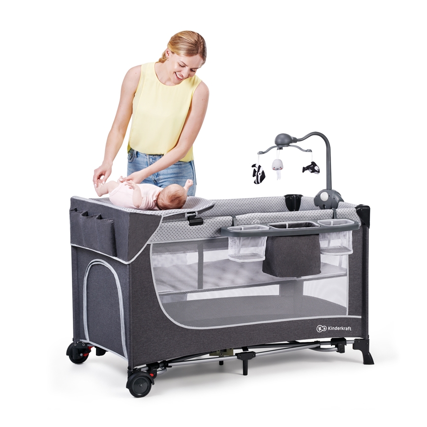 KINDERKRAFT - Дитяче ліжечко-манеж LEODY сірий