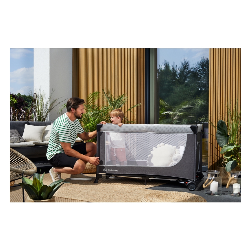 KINDERKRAFT - Дитяче ліжечко-манеж LEODY сірий