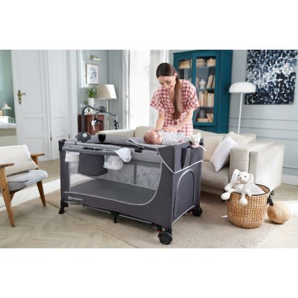 KINDERKRAFT - Дитяче ліжечко-манеж LEODY сірий