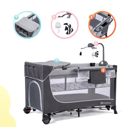 KINDERKRAFT - Дитяче ліжечко-манеж LEODY сірий