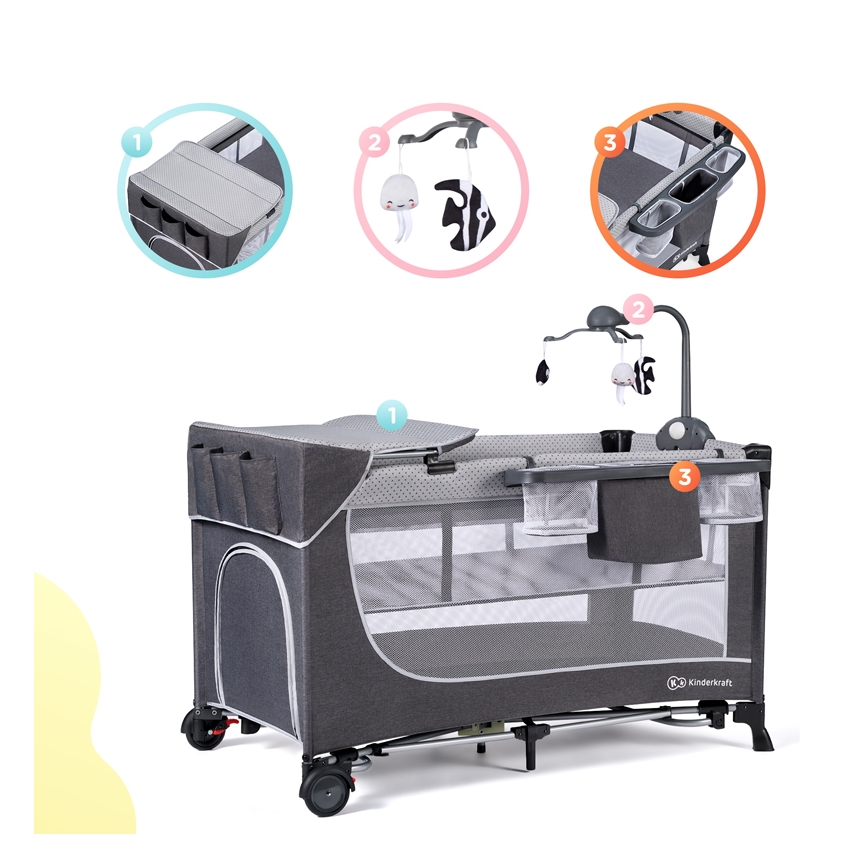 KINDERKRAFT - Дитяче ліжечко-манеж LEODY сірий