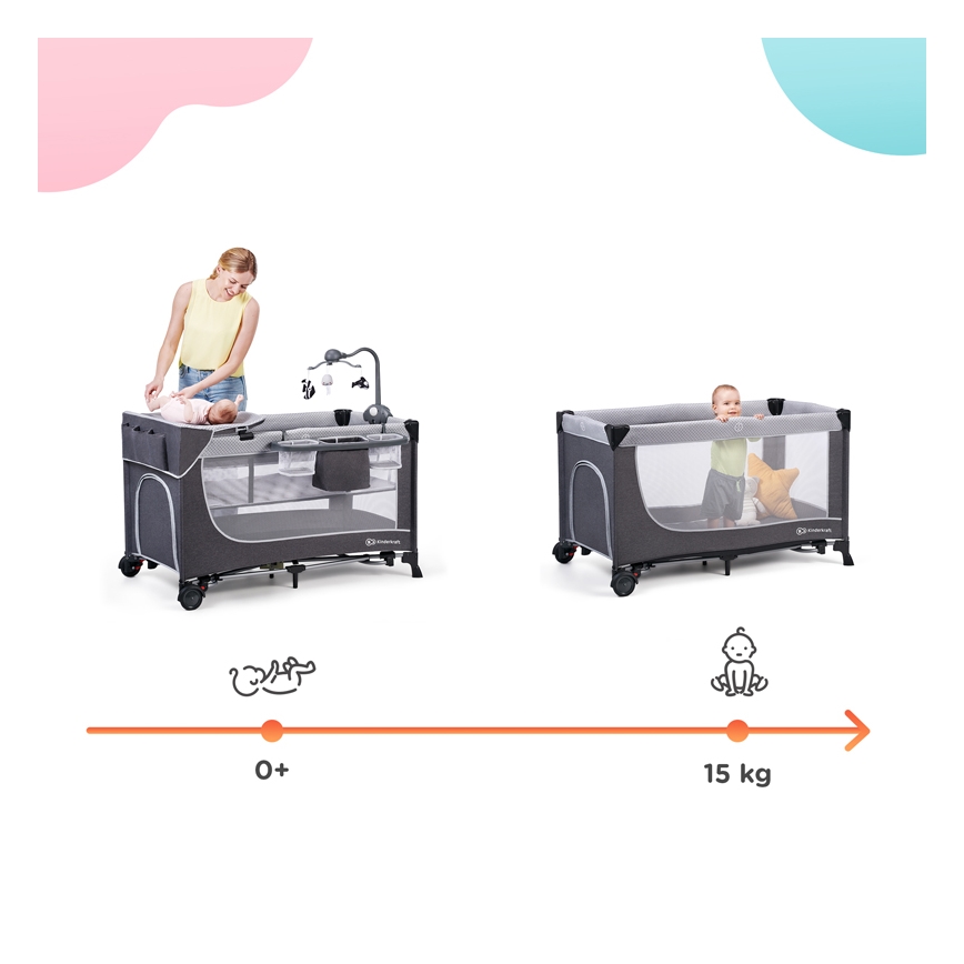 KINDERKRAFT - Дитяче ліжечко-манеж LEODY сірий