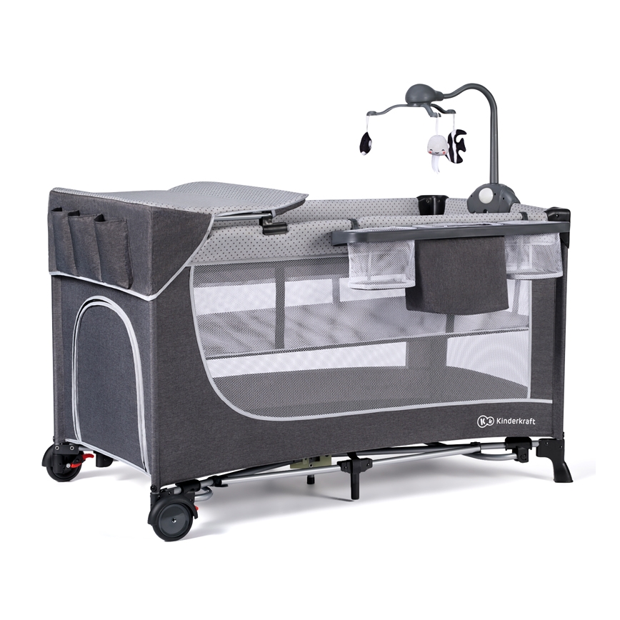 KINDERKRAFT - Дитяче ліжечко-манеж LEODY сірий