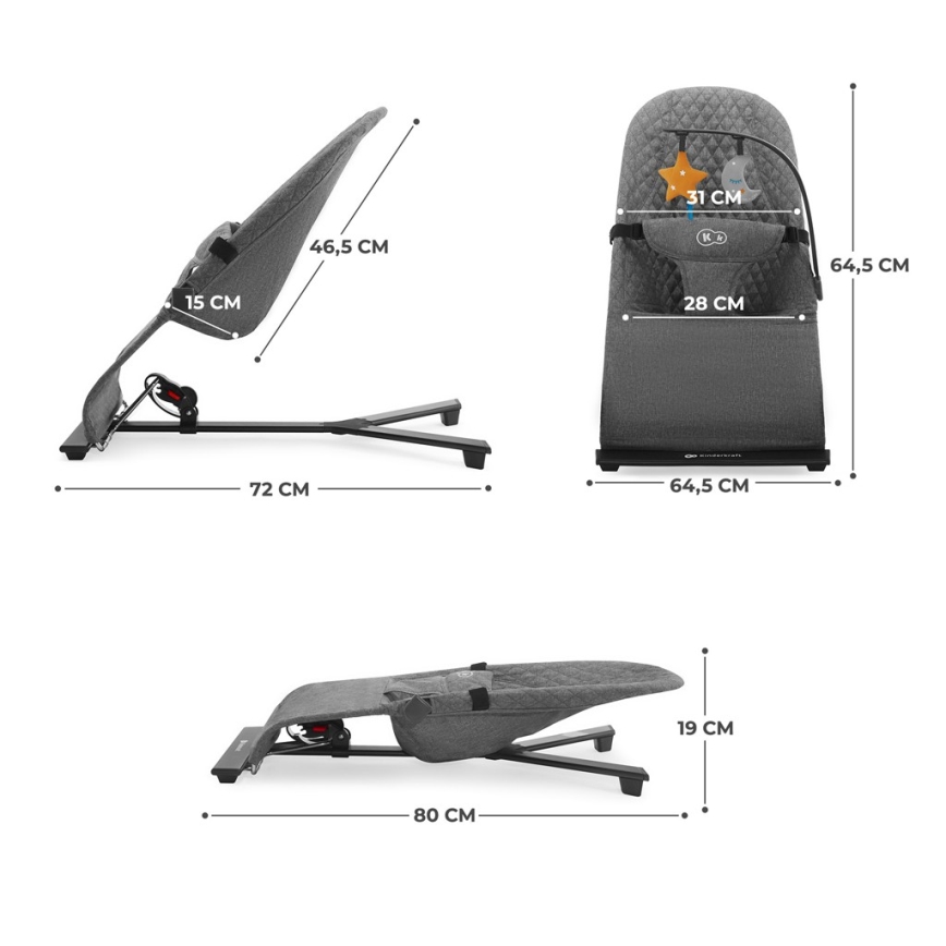 KINDERKRAFT - Дитяче шезлонг MIMI сірий