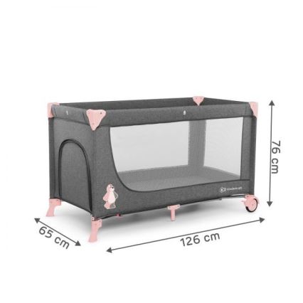 KINDERKRAFT - Дитяче ліжечко туристичне JOY сіро-рожеве