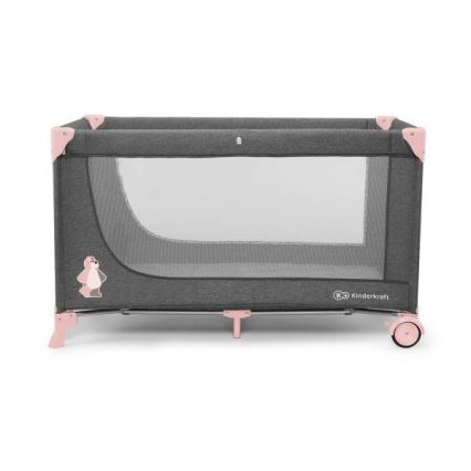KINDERKRAFT - Дитяче ліжечко туристичне JOY сіро-рожеве