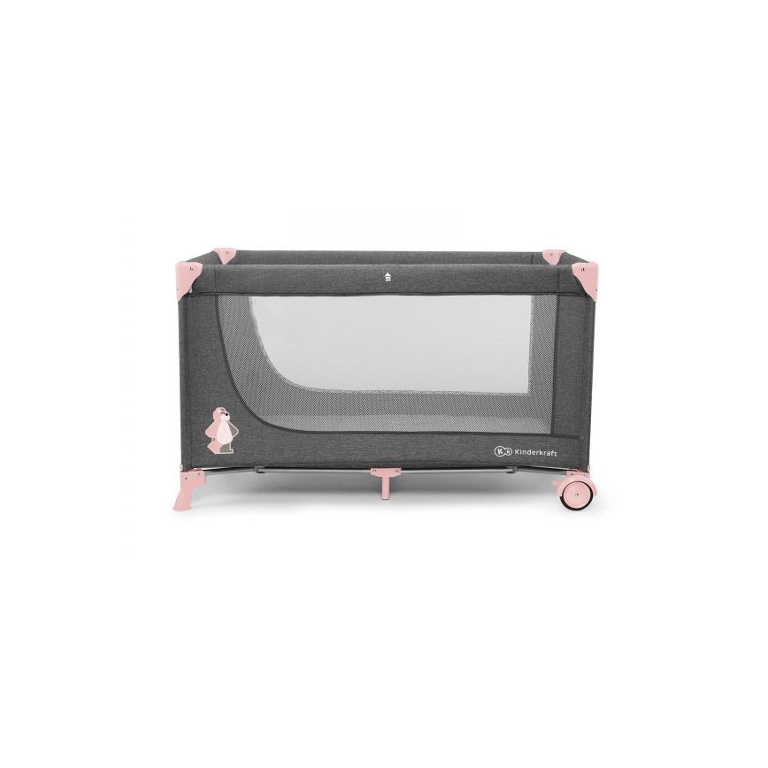 KINDERKRAFT - Дитяче ліжечко туристичне JOY сіро-рожеве