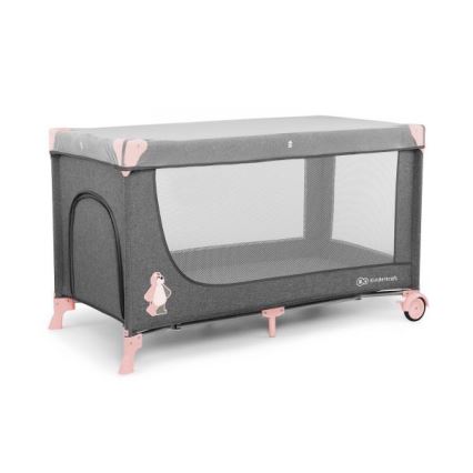 KINDERKRAFT - Дитяче ліжечко туристичне JOY сіро-рожеве