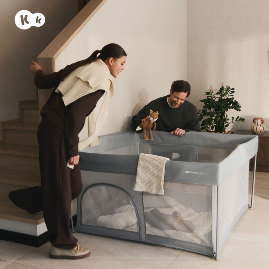 KINDERKRAFT - Дитячий манеж ZIKI сірий