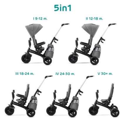 KINDERKRAFT - Дитячий триколісний велосипед 5v1 EASYTWIST сірий/чорний