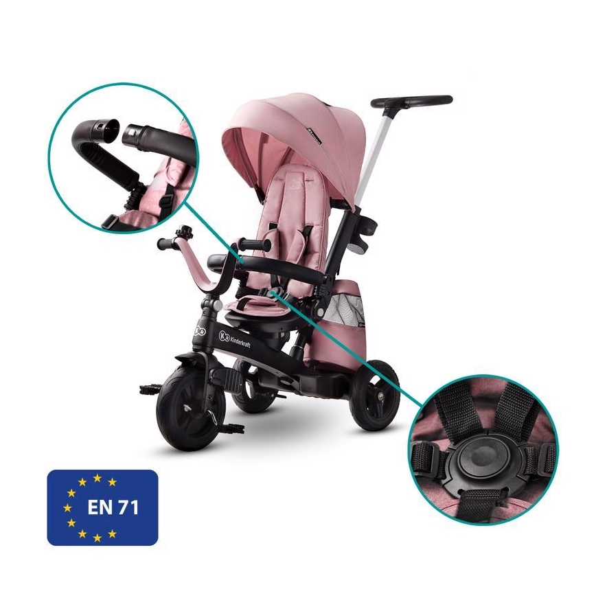 KINDERKRAFT - Дитячий триколісний велосипед 5v1 EASYTWIST рожевий/чорний