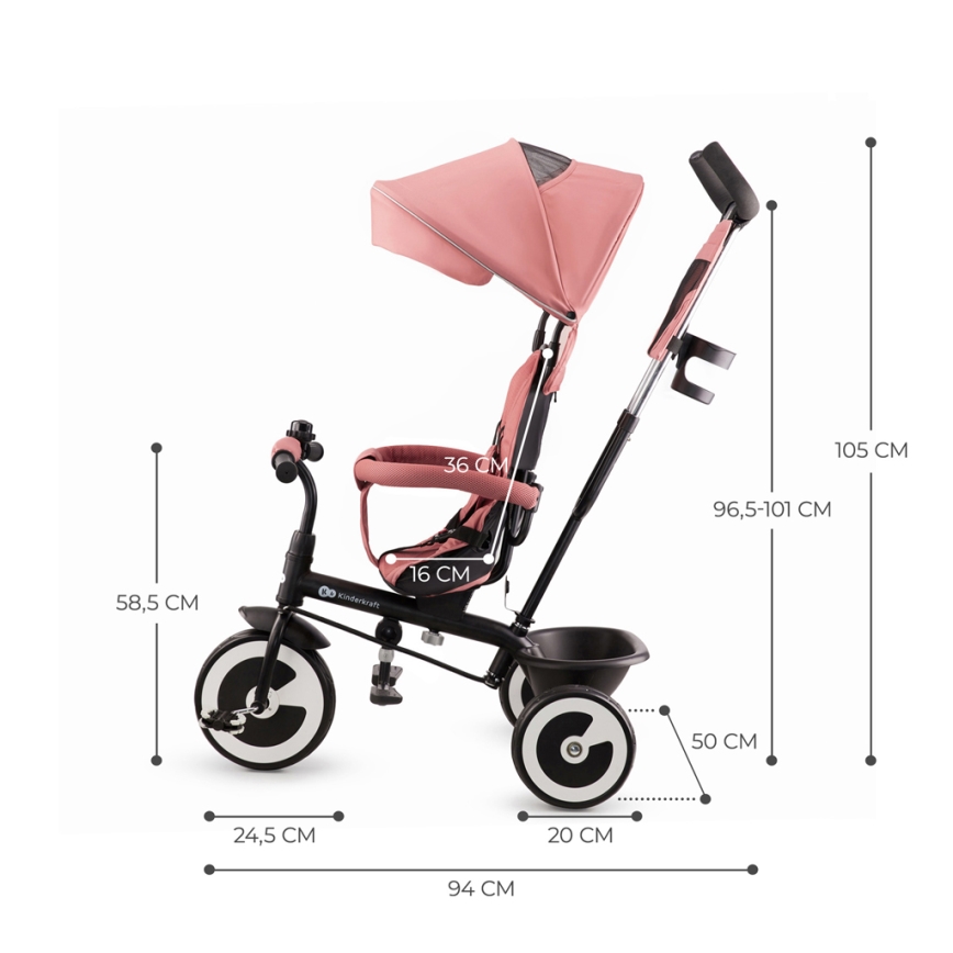 KINDERKRAFT - Дитячий триколісний велосипед ASTON Rose pink