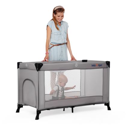 KINDERKRAFT - Дорожная кроватка Baby Tiger VIKI серый