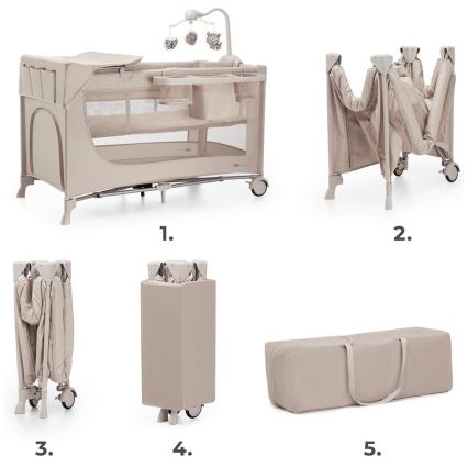 KINDERKRAFT - Дорожная кроватка JOY 2 с аксессуарами бежевый