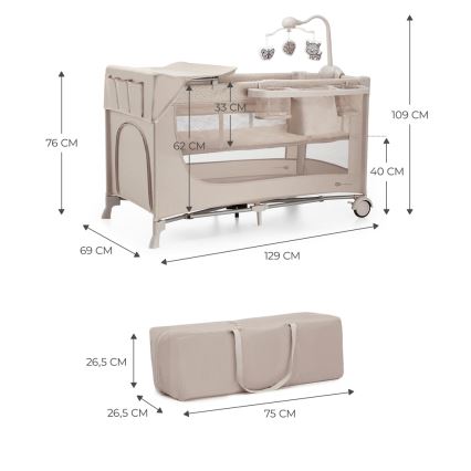 KINDERKRAFT - Дорожная кроватка JOY 2 с аксессуарами бежевый