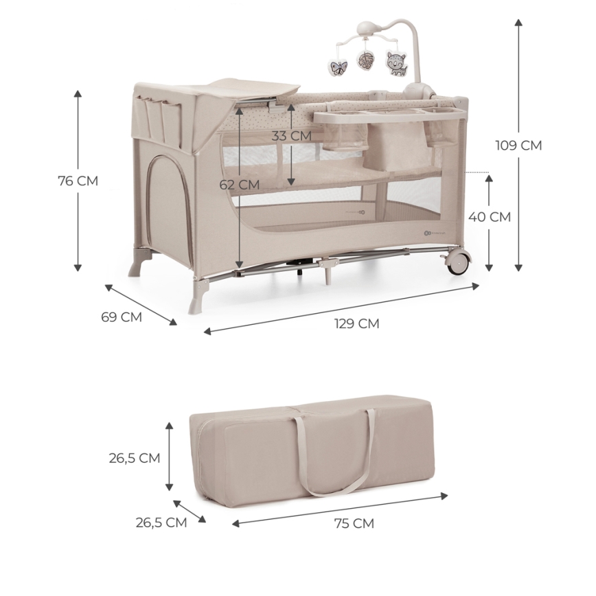 KINDERKRAFT - Дорожная кроватка JOY 2 с аксессуарами бежевый
