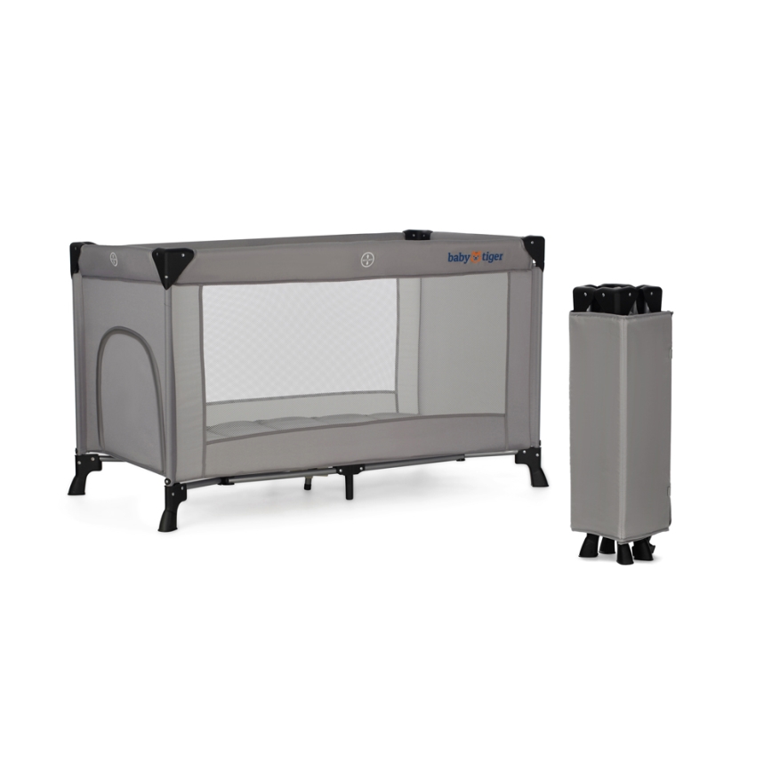 KINDERKRAFT - Дорожнє ліжечко Baby Tiger VIKI сірий