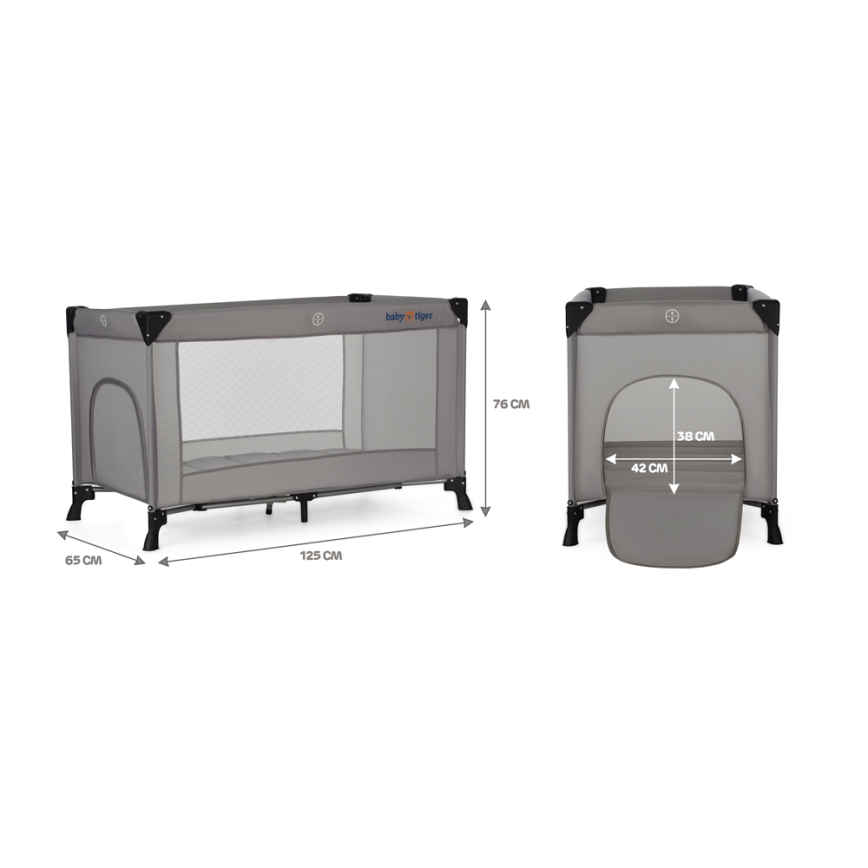 KINDERKRAFT - Дорожнє ліжечко Baby Tiger VIKI сірий