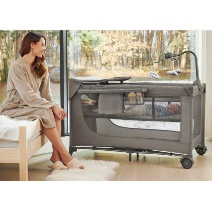 KINDERKRAFT - Дорожнє ліжечко JOY 2 з аксесуарами сірий