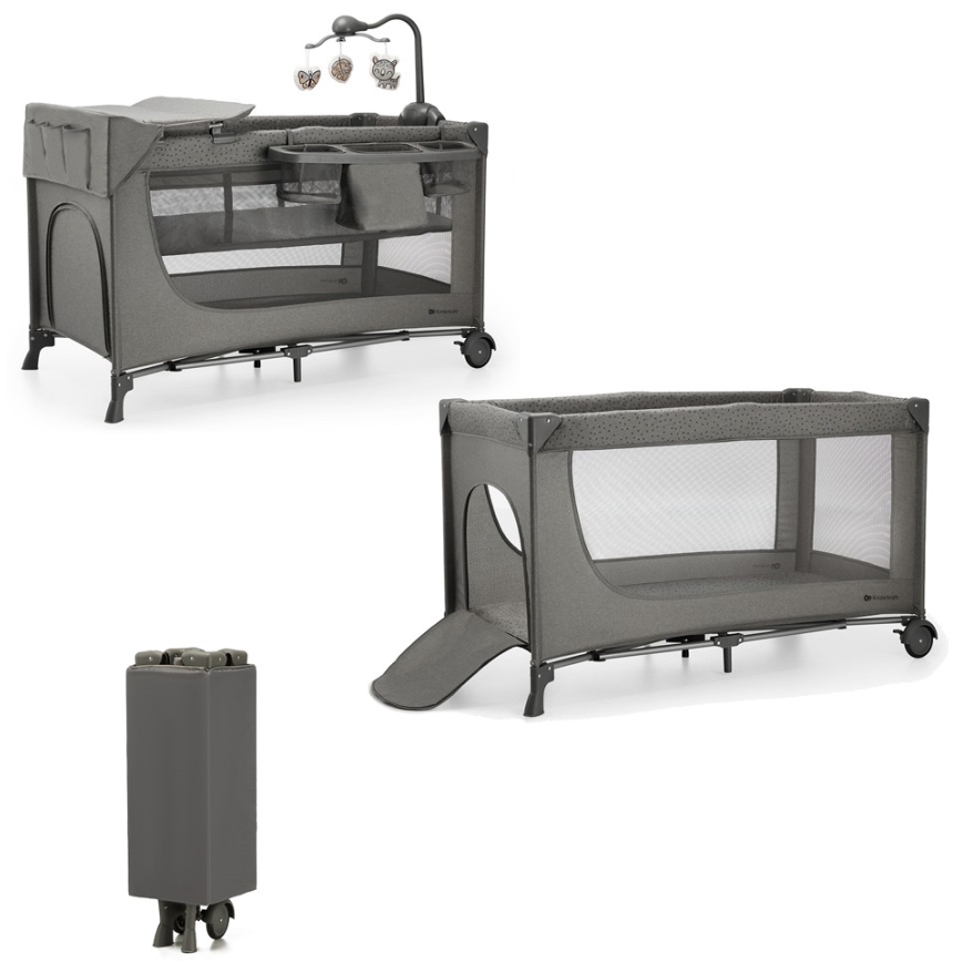KINDERKRAFT - Дорожнє ліжечко JOY 2 з аксесуарами сірий