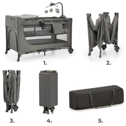 KINDERKRAFT - Дорожнє ліжечко JOY 2 з аксесуарами сірий