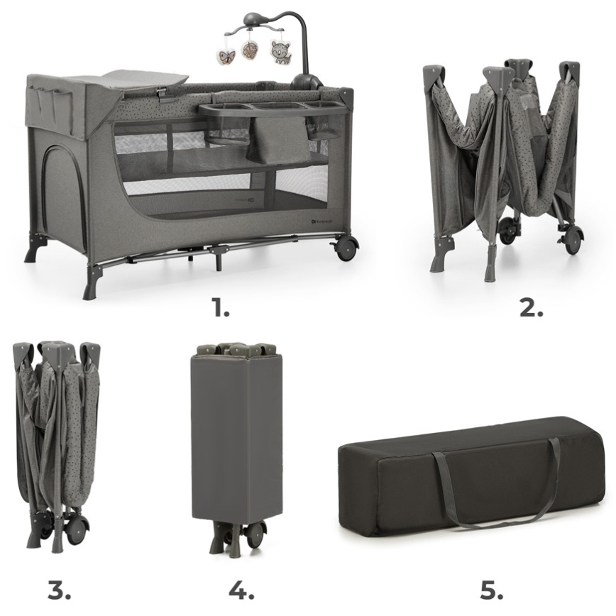 KINDERKRAFT - Дорожнє ліжечко JOY 2 з аксесуарами сірий