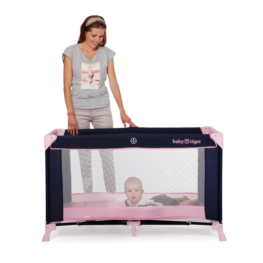 KINDERKRAFT - Дорожнє ліжечко Baby Tiger VIKI рожевий