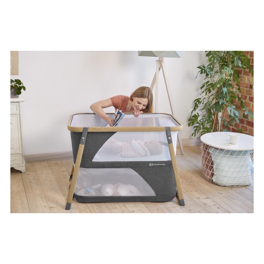 KINDERKRAFT - Передвижная кроватка-манеж 4в1 SOFI серый