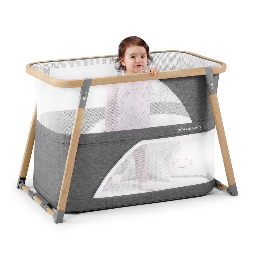 KINDERKRAFT - Передвижная кроватка-манеж 4в1 SOFI серый