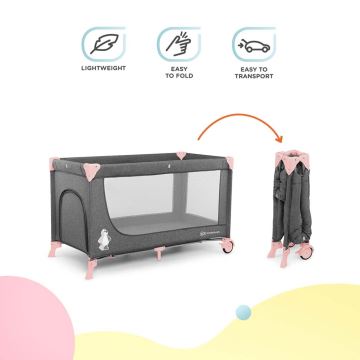 KINDERKRAFT - Переносная детская кроватка JOY с принадлежностями серо-розовая