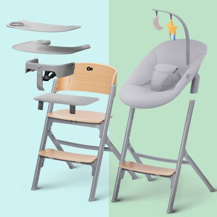 KINDERKRAFT SELECT - Детский обеденный стул 3в1 LIVY Premium дуб + шезлонг CALMEE