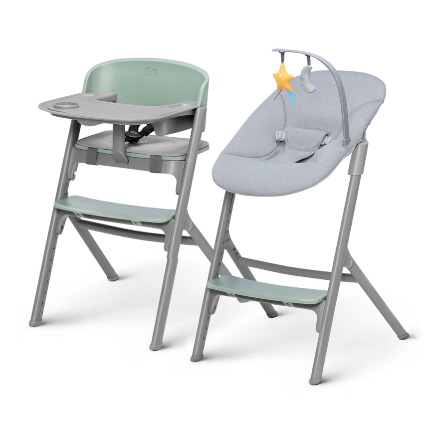 KINDERKRAFT SELECT - Детский обеденный стул 3в1 LIVY Premium Olive зеленый + шезлонг CALMEE