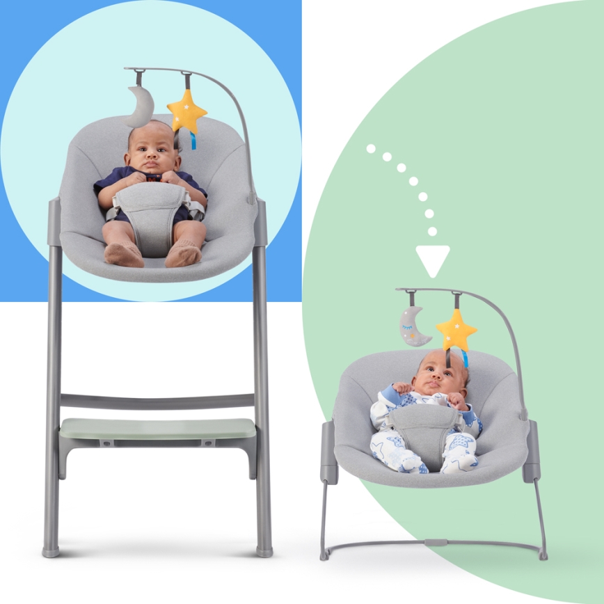 KINDERKRAFT SELECT - Детский обеденный стул 3в1 LIVY Premium Aster розовый + шезлонг CALMEE
