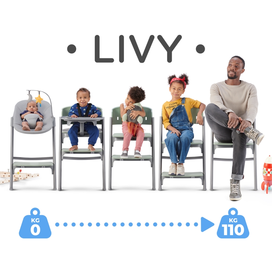 KINDERKRAFT SELECT - Детский обеденный стул 3в1 LIVY Premium Aster розовый + шезлонг CALMEE