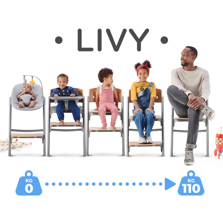KINDERKRAFT SELECT - Детский стульчик для кормления 3 в 1 LIVY Premium дуб + шезлонг CALMEE