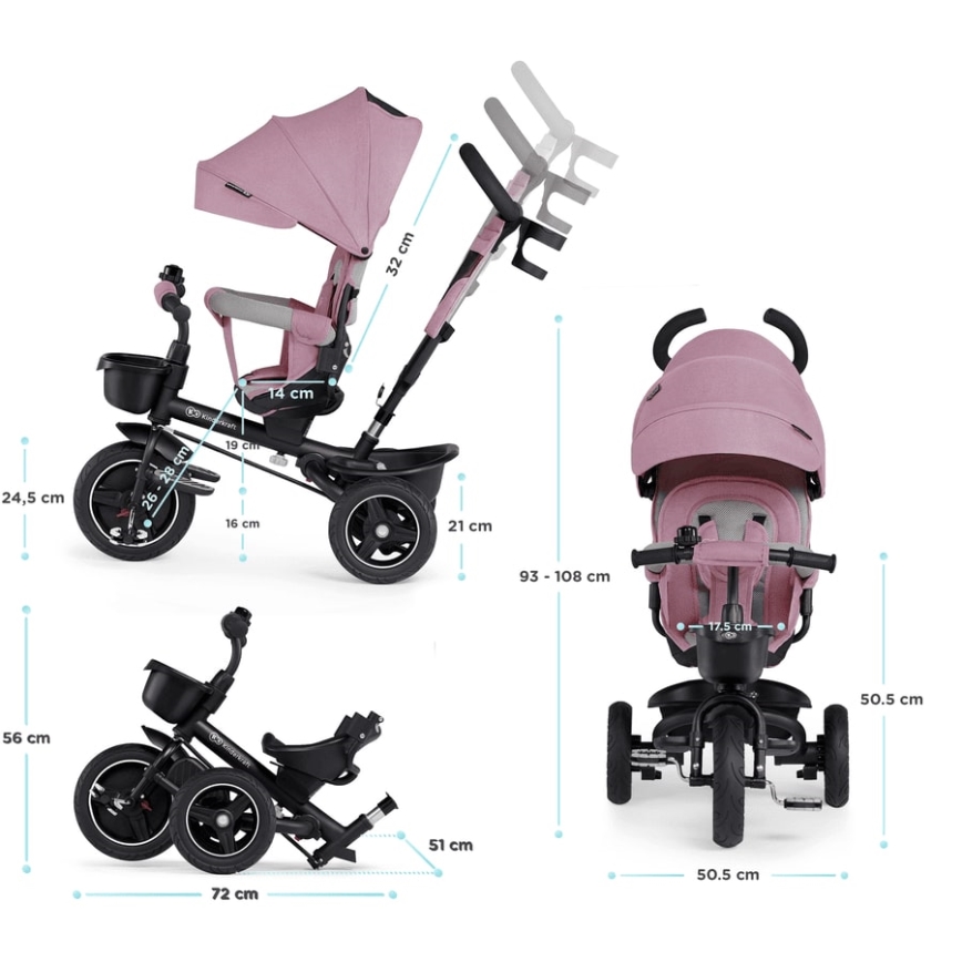 KINDERKRAFT - Детский трехколесный велосипед 5в1 SPINSTEP розовый